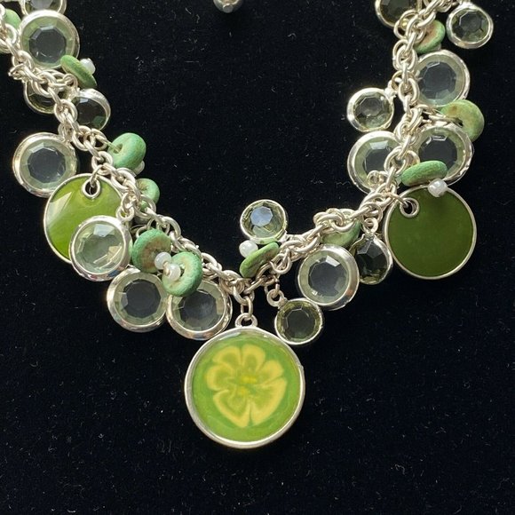 Kenneth Cole Spring Green Enamel Crystals Necklace & Earrings Silver Jewelry Set - Picture 2 of 6